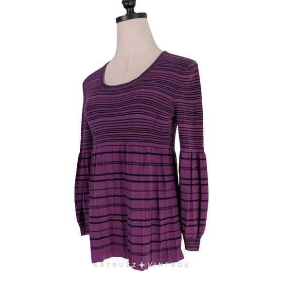 Y2K Style & Co Babydoll Top Sweater PM Purple Black Stripe Elena 2010s Rib Knit - Picture 5 of 9